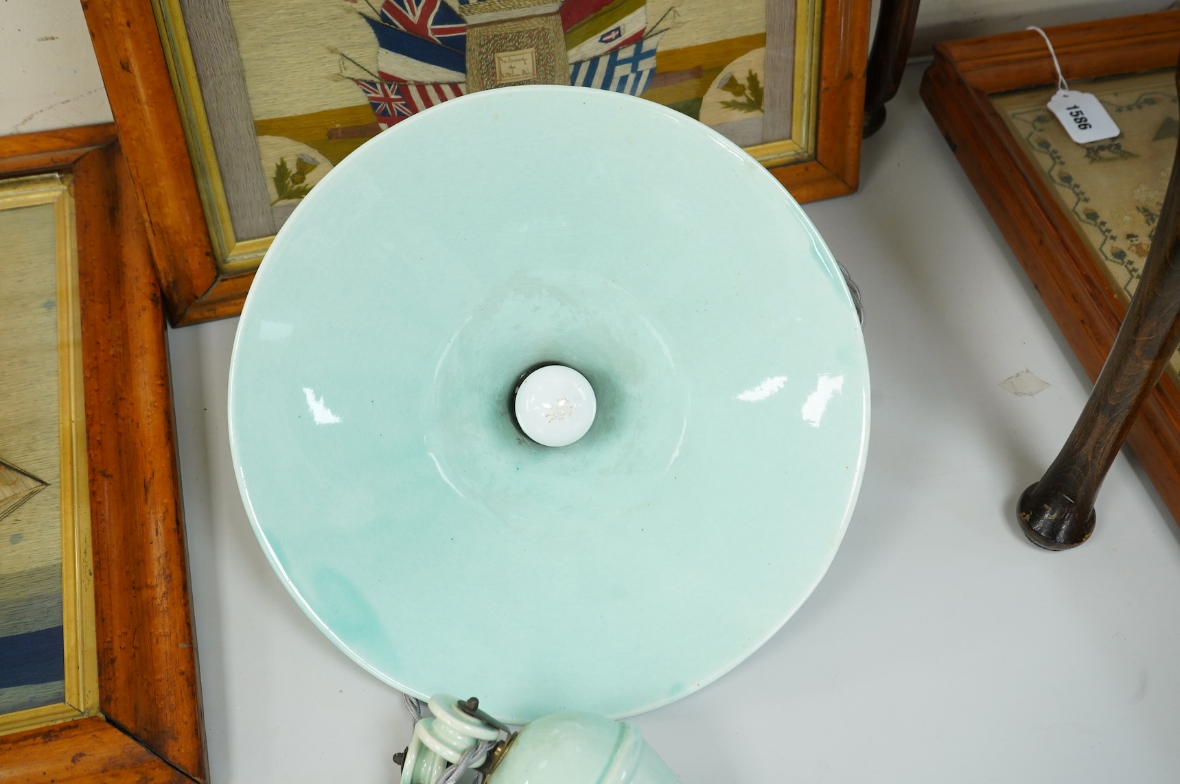 A French eathernware 'rise and fall' light fitting